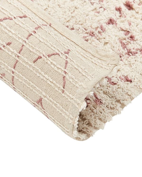 Tæppe Beige Bomuld 80 x 150 cm Geometrisk Mønster Håndtuftet Fladvævet Stue Soveværelse