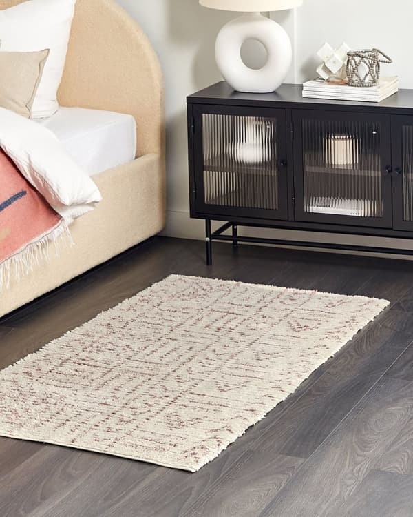Tæppe Beige Bomuld 80 x 150 cm Geometrisk Mønster Håndtuftet Fladvævet Stue Soveværelse