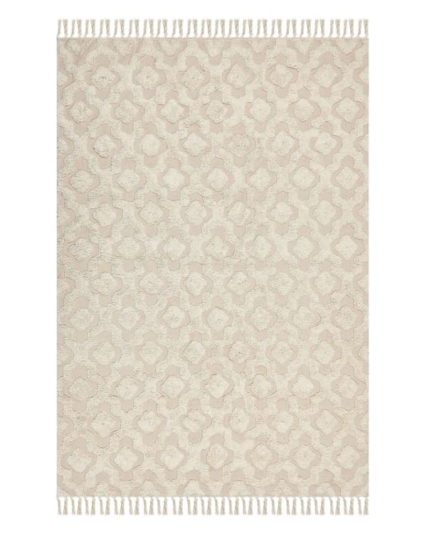 Område Tæppe Beige Bomuld 140 x 200 cm Minimalistisk Tuftet Geometrisk Mønster Stue Soveværelse