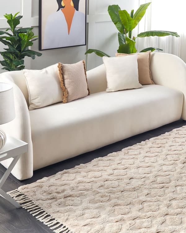 Område Tæppe Beige Bomuld 140 x 200 cm Minimalistisk Tuftet Geometrisk Mønster Stue Soveværelse