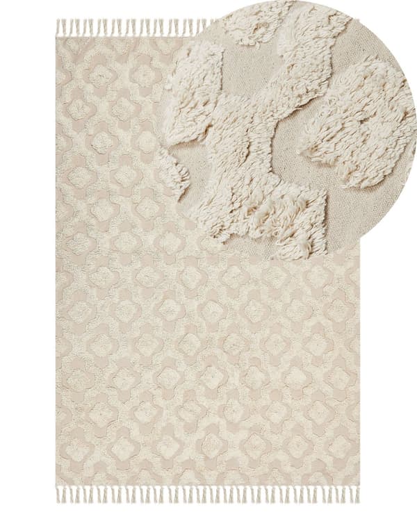Område Tæppe Beige Bomuld 140 x 200 cm Minimalistisk Tuftet Geometrisk Mønster Stue Soveværelse