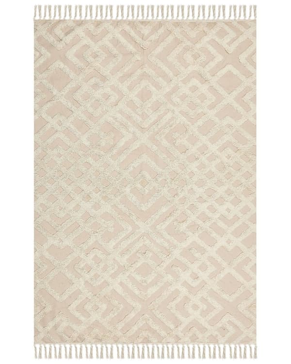 Gulvtæppe Beige Bomuld 160 x 230 cm Moderne Fladvævet Løs Kelimtæppe under Sofabord til Entre Indendørs Design til Pigeværelse