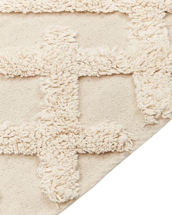 Gulvtæppe Beige Bomuld 160 x 230 cm Moderne Fladvævet Løs Kelimtæppe under Sofabord til Entre Indendørs Design til Pigeværelse