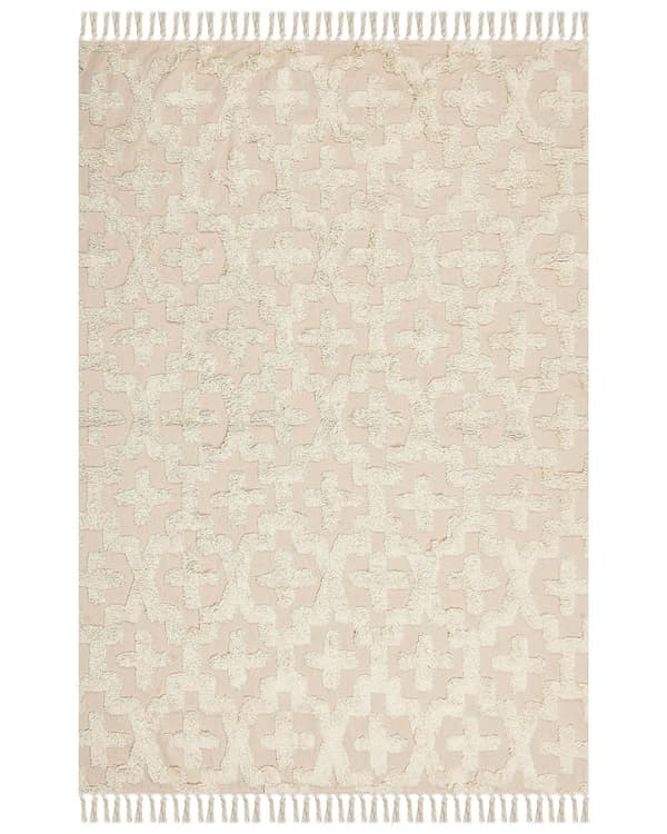 Tæppe Beige Bomuld 160 x 230 cm Minimalistisk Tuftet Shaggy Geometrisk Mønster Stue Soveværelse