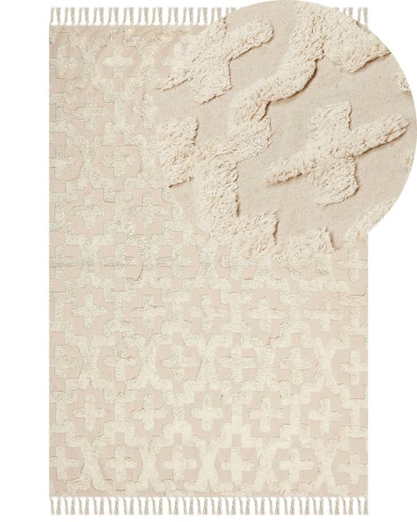 Tæppe Beige Bomuld 160 x 230 cm Minimalistisk Tuftet Shaggy Geometrisk Mønster Stue Soveværelse