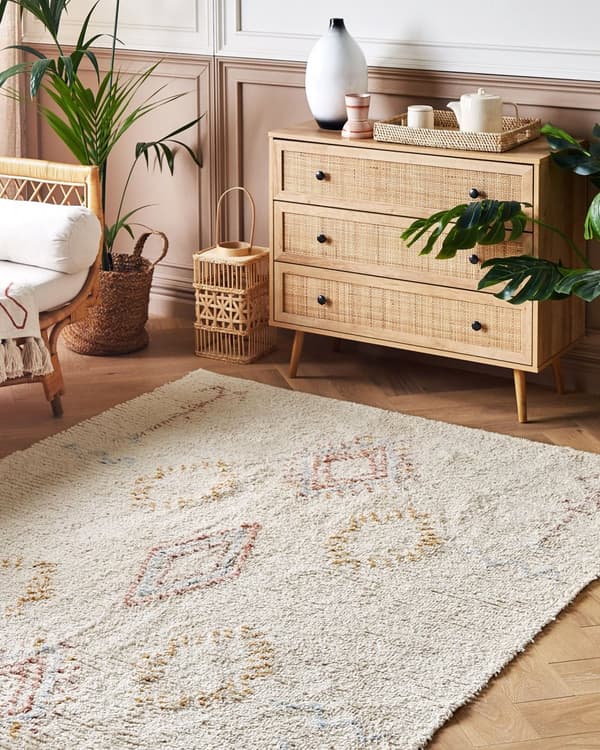 Matto beige puuvilla 160 x 230 cm geometrinen kuviointi olohuoneen sisustus