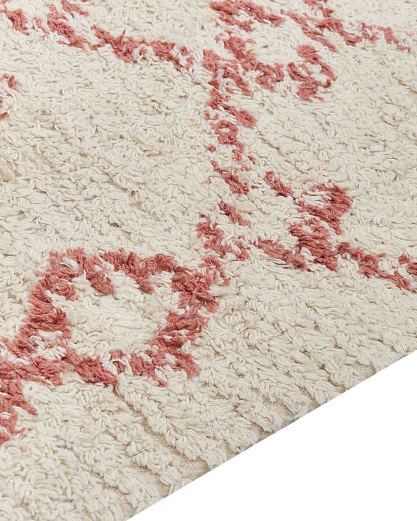 Matta Beige Rosa Bomull 160 x 230 cm Geometriskt Mönster Handtuftad Flatweave Vardagsrum Sovrum