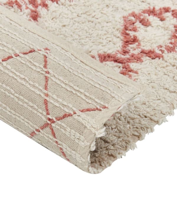 Matta Beige Rosa Bomull 160 x 230 cm Geometriskt Mönster Handtuftad Flatweave Vardagsrum Sovrum