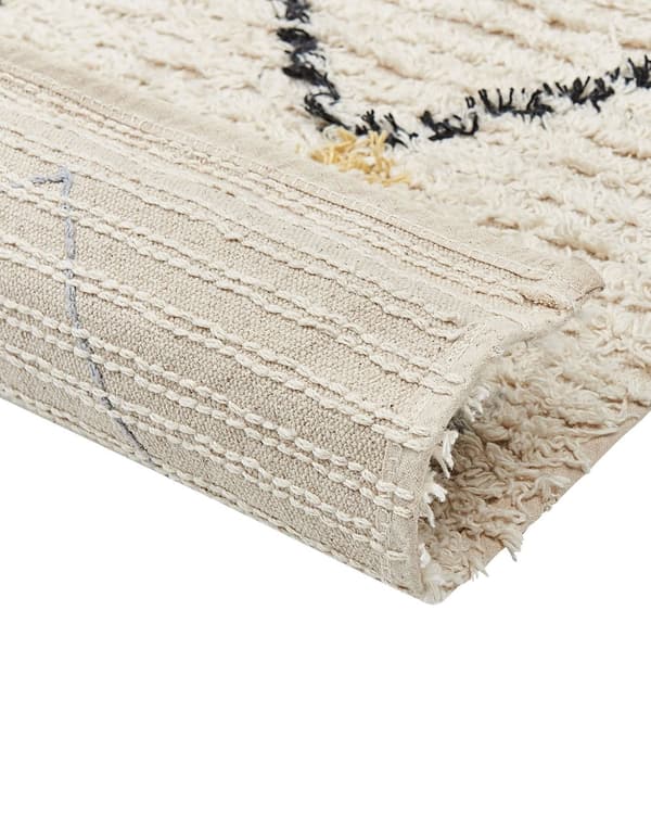 Matta Beige Bomull 80 x 150 cm Minimalistisk Handtuftad Design Geometriskt Mönster Vardagsrum Sovrum