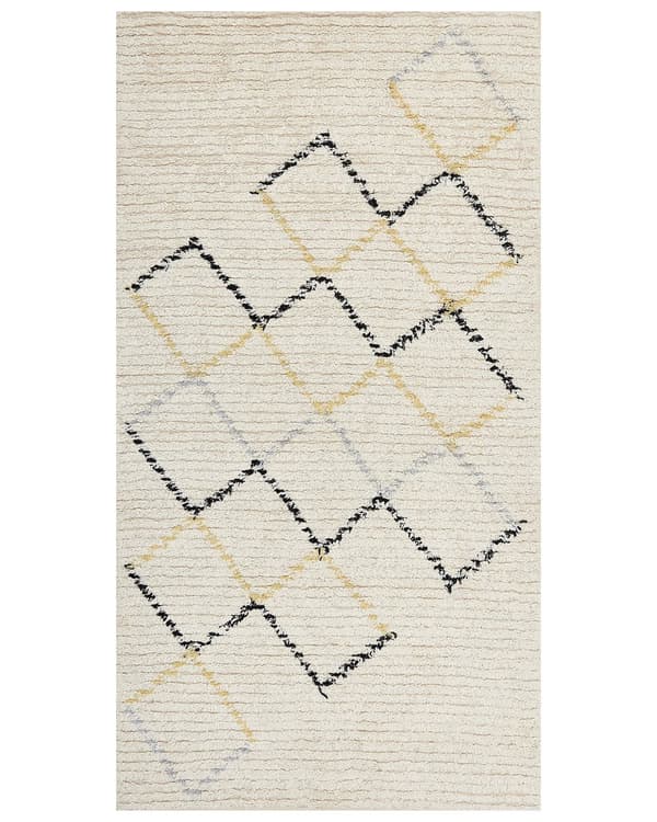 Matta Beige Bomull 80 x 150 cm Minimalistisk Handtuftad Design Geometriskt Mönster Vardagsrum Sovrum