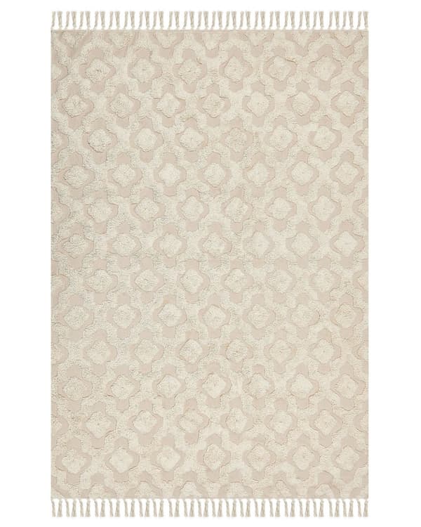 Matta Beige Bomull 160 x 230 cm Minimalistisk Tuftad Geometriskt Mönster Vardagsrum Sovrum