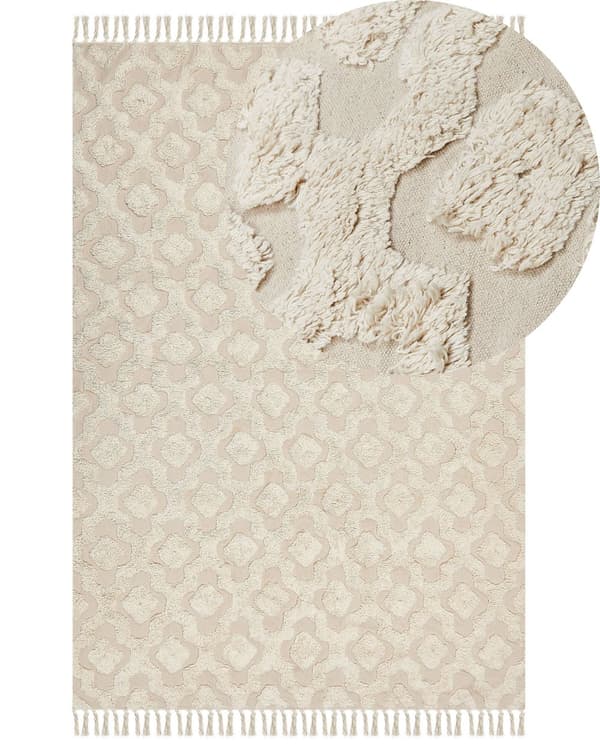 Matta Beige Bomull 160 x 230 cm Minimalistisk Tuftad Geometriskt Mönster Vardagsrum Sovrum