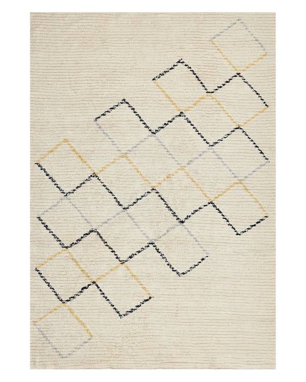 Matta Beige Bomull 140 x 200 cm Minimalistisk Handtuftad Design Geometriskt Mönster Vardagsrum Sovrum