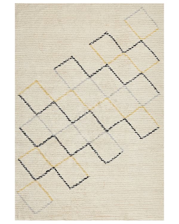 Matta Beige Bomull 160 x 230 cm Minimalistisk Handtuftad Design Geometriskt Mönster Vardagsrum Sovrum
