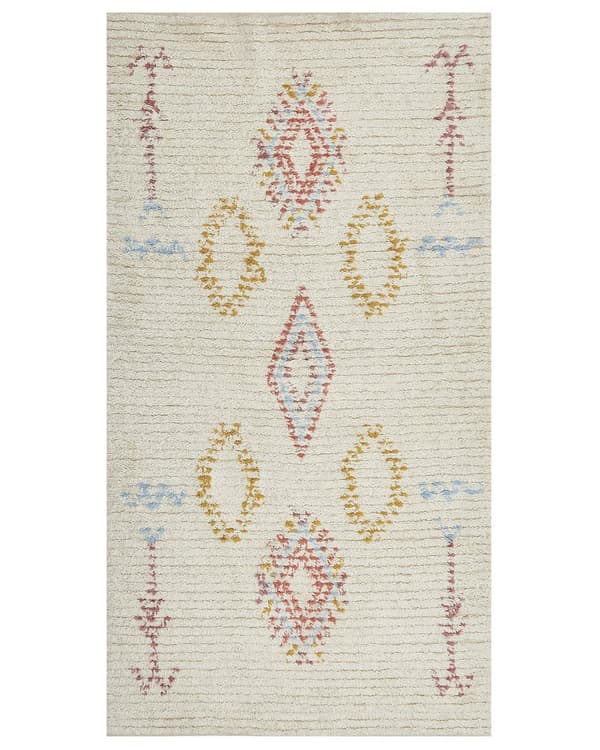 Matta Beige Bomull 80 x 150 cm Geometriskt Mönster Handtuftad Flatweave Vardagsrum Sovrum