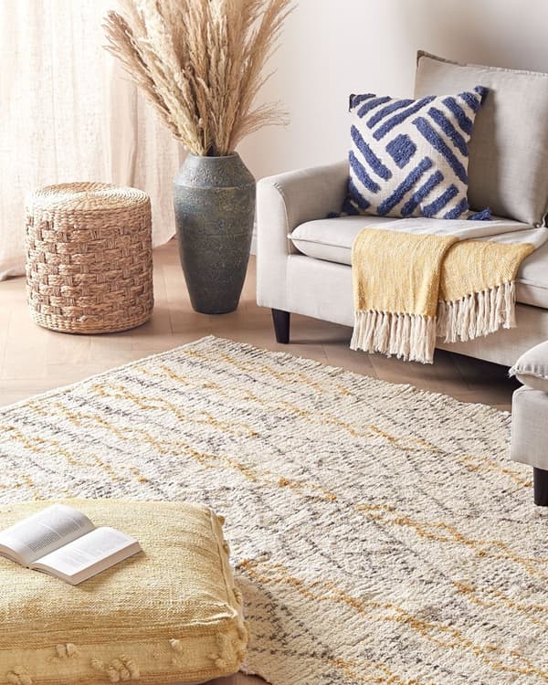Gulvteppe Beige Gul Flerfarget Bomull 140 x 200 cm Geometrisk Mønster Håndtuftet Stue Soverom