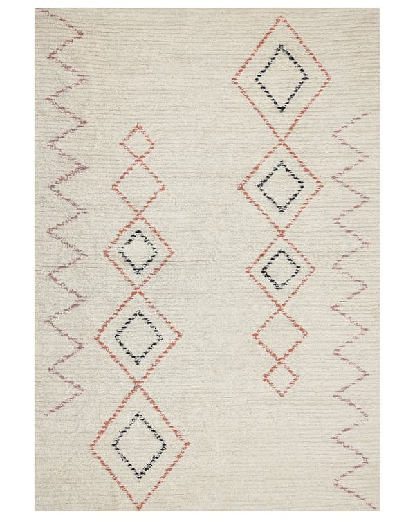 Gulvteppe Beige Bomull 160 x 230 cm Geometrisk Mønster Håndtuftet Stue Soverom