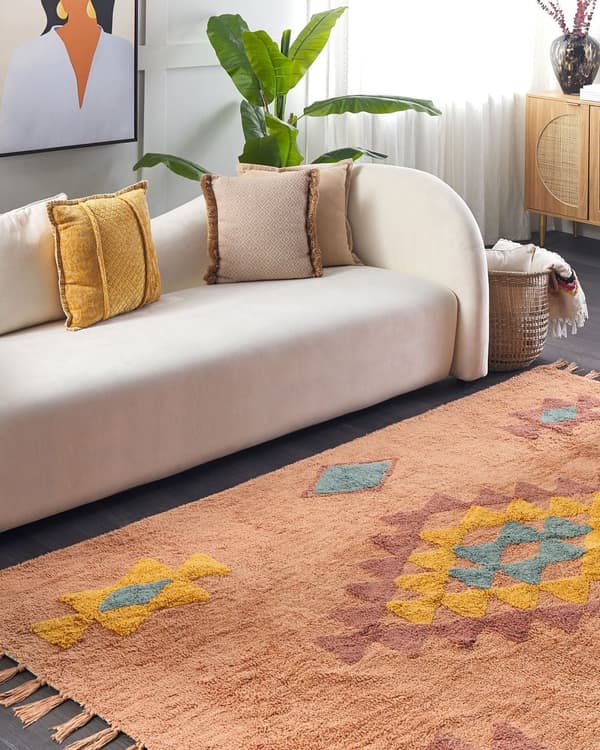 Tæppe Orange Bomuld 160 x 230 cm Rektangulært med kvaster Geometrisk mønster Boho Stil