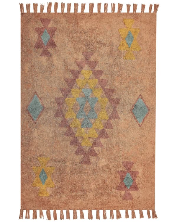 Tæppe Orange Bomuld 160 x 230 cm Rektangulært med kvaster Geometrisk mønster Boho Stil