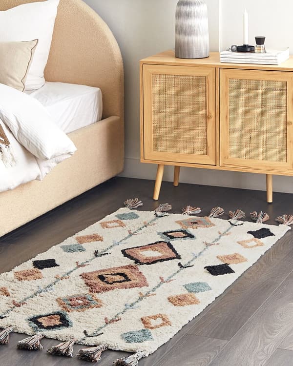 Tæppe Flerfarvet bomuld 80 x 150 cm Rektangulært med kvaster Diamantmønster Boho Stil