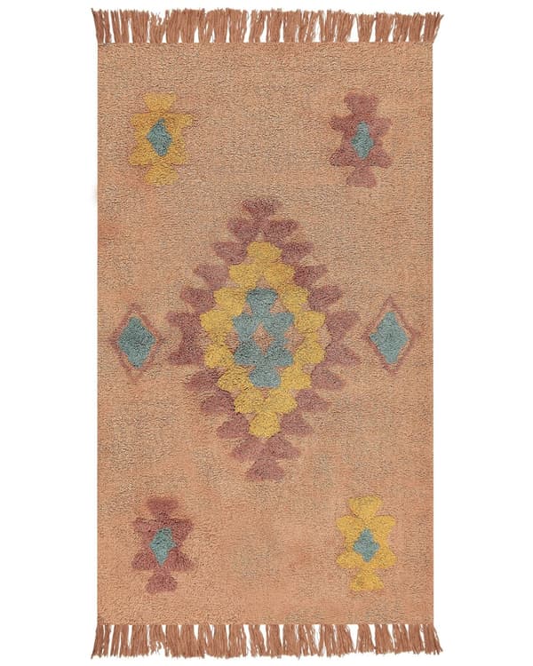 Tæppe Orange Bomuld 80 x 150 cm Rektangulært med kvaster Geometrisk mønster Boho Stil