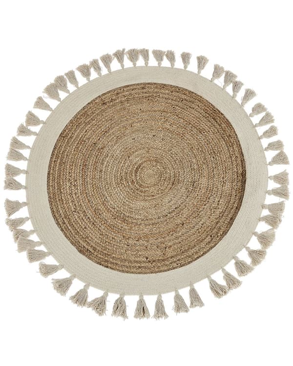 Jute Tæppe Beige Rund 120 cm Spiralflettet Naturlig Boho Rustik Stue Soveværelse