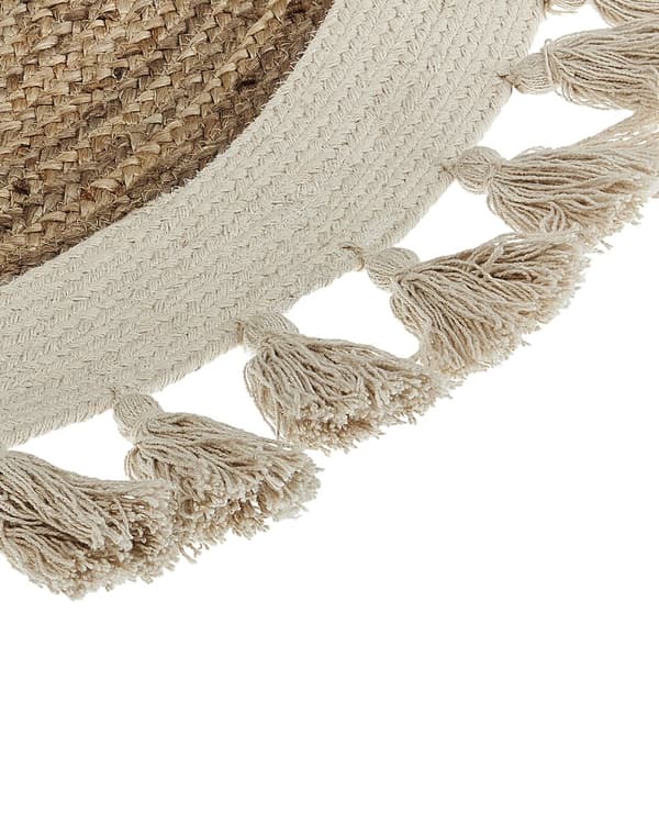 Jute Tæppe Beige Rund 120 cm Spiralflettet Naturlig Boho Rustik Stue Soveværelse