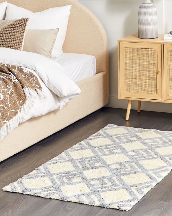 Matto beige harmaa 80 x 150 cm puuvilla geometrinen kuvio suorakulmio perinteinen moderni
