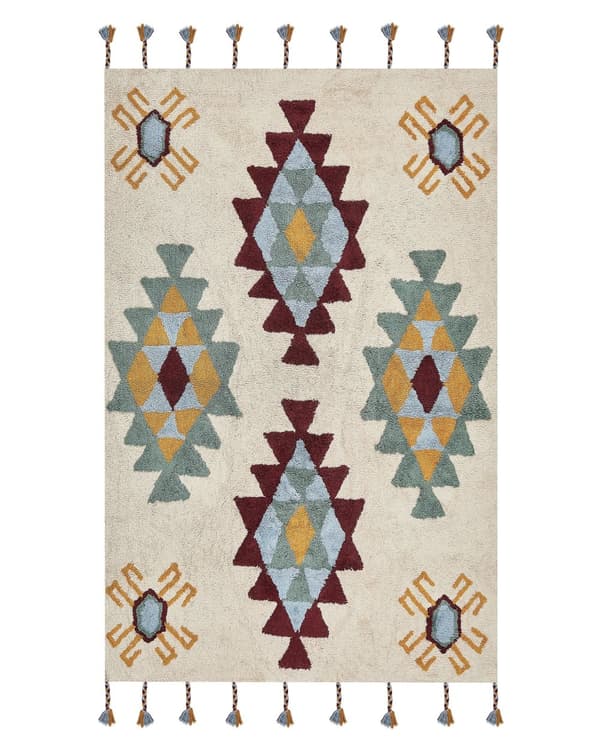 Matto monivärinen 140 x 200 cm puuvilla hapsut geometrinen kuvio suorakulmio moderni boho