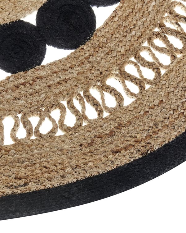 Matto beige musta ⌀ 120 cm juutti puuvilla pyöreä tupsut käsintehty boho rustiikkinen