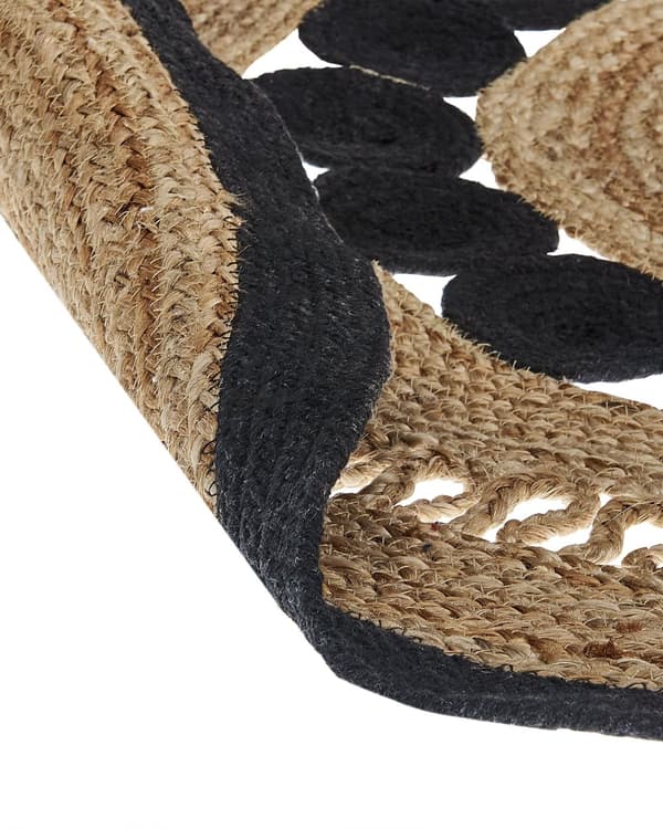 Matto beige musta ⌀ 120 cm juutti puuvilla pyöreä tupsut käsintehty boho rustiikkinen