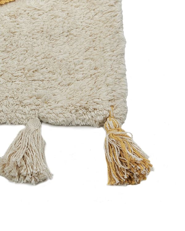 Matto beige keltainen 160 x 230 cm puuvilla abstrakti kuvio hapsut suorakulmio retro moderni