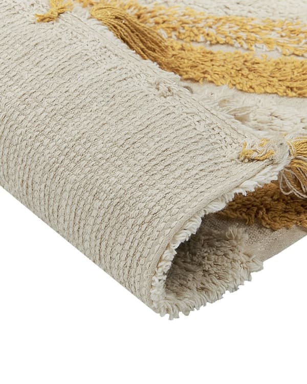 Matto beige keltainen 160 x 230 cm puuvilla abstrakti kuvio hapsut suorakulmio retro moderni
