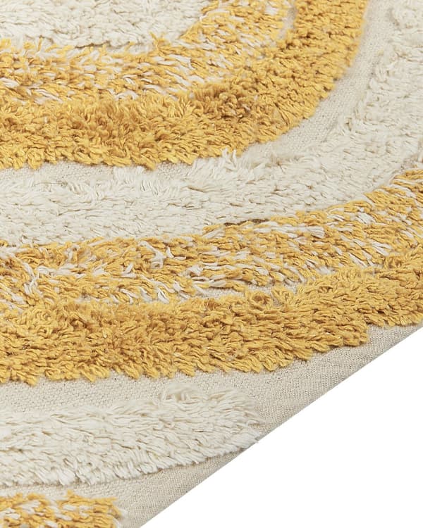 Matto beige keltainen 160 x 230 cm puuvilla abstrakti kuvio hapsut suorakulmio retro moderni