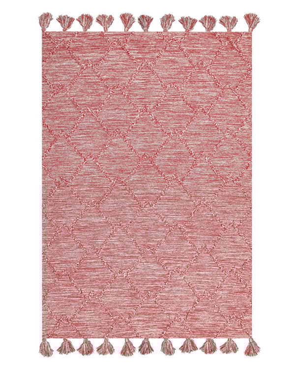Matto punainen 140 x 200 cm puuvilla tupsut geometrinen kuvio perinteinen moderni