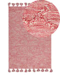 Pikkukuva 1 / 7: Matto punainen 140 x 200 cm puuvilla tupsut geometrinen kuvio perinteinen moderni