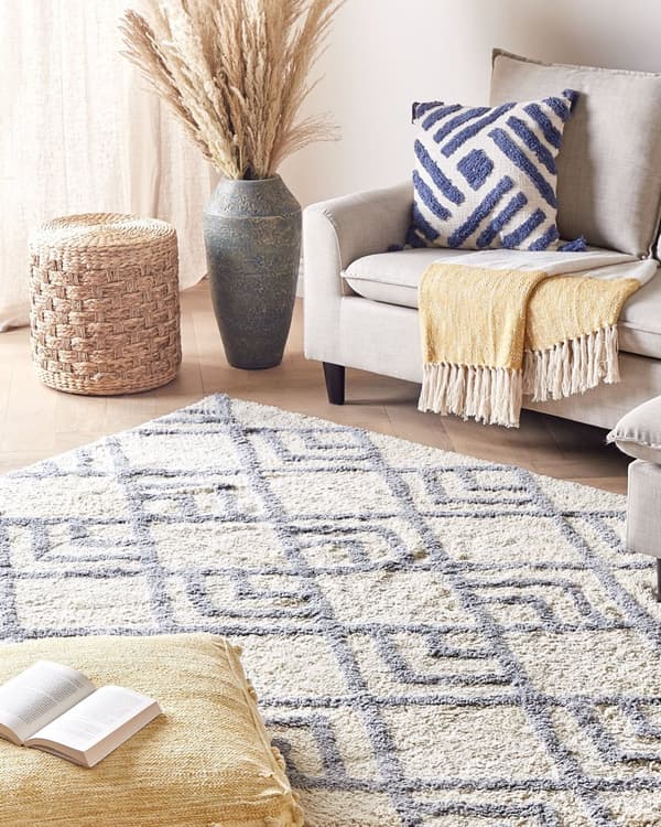 Matto beige harmaa 140 x 200 cm puuvilla geometrinen kuvio suorakulmio perinteinen moderni