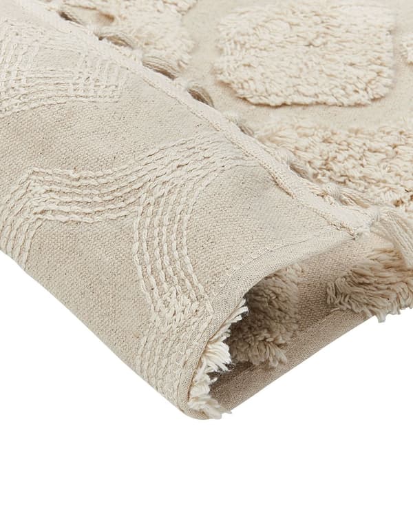 Teppe Beige Bomull 80 x 150 cm Geometrisk mønster Tuftet Minimalistisk Boho Innredning Dekorativt Stue Soverom