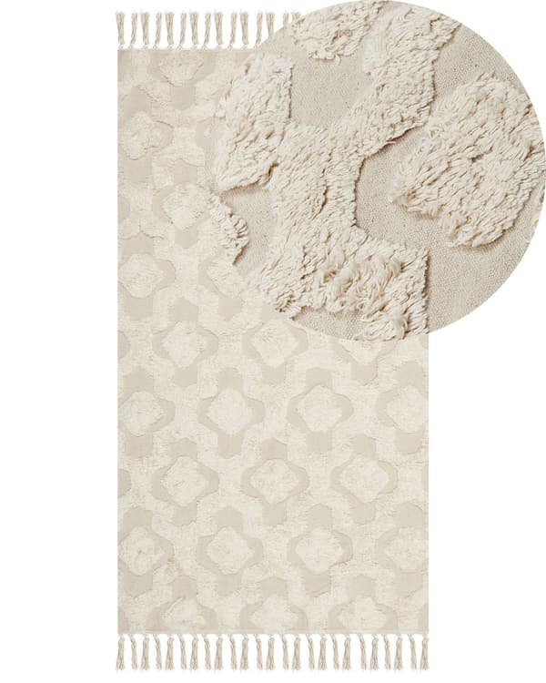 Teppe Beige Bomull 80 x 150 cm Geometrisk mønster Tuftet Minimalistisk Boho Innredning Dekorativt Stue Soverom