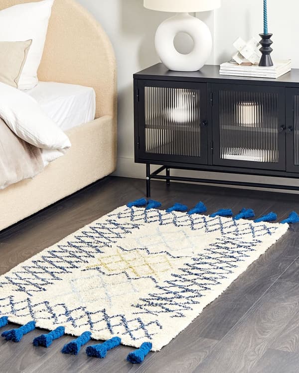 Gulvteppe Beige Blå Flerfarget Bomull 80 x 150 cm Geometrisk Mønster Håndtuftet Stue Soverom