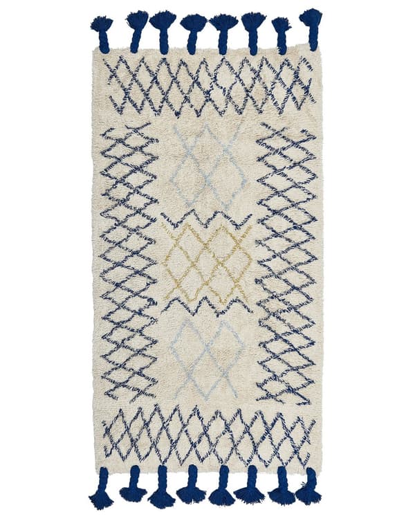 Gulvteppe Beige Blå Flerfarget Bomull 80 x 150 cm Geometrisk Mønster Håndtuftet Stue Soverom