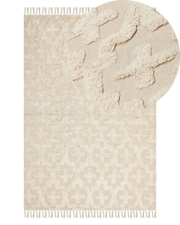 Teppe Beige Bomull 140 x 200 cm Geometrisk mønster Tuftet Shaggy Moderne Boho Innredning Dekorativt Stue Soverom