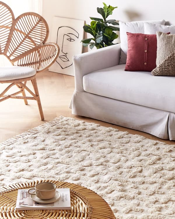 Teppe Beige Bomull 160 x 230 cm Geometrisk mønster Tuftet Shaggy Moderne Boho Innredning Dekorativt Stue Soverom