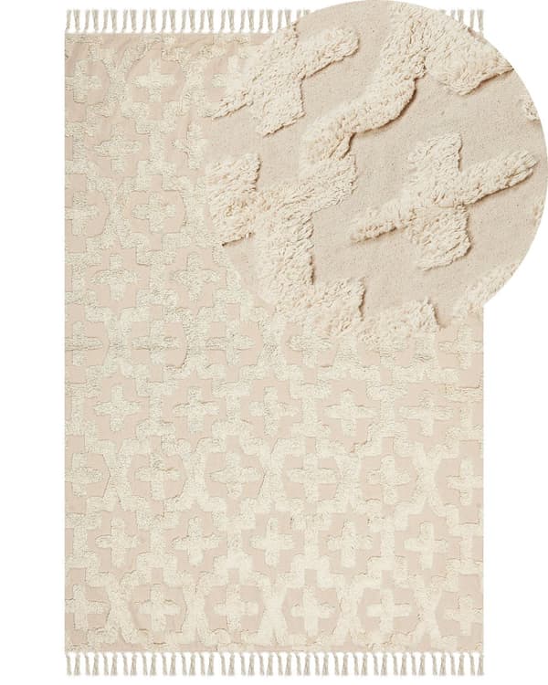 Teppe Beige Bomull 160 x 230 cm Geometrisk mønster Tuftet Shaggy Moderne Boho Innredning Dekorativt Stue Soverom