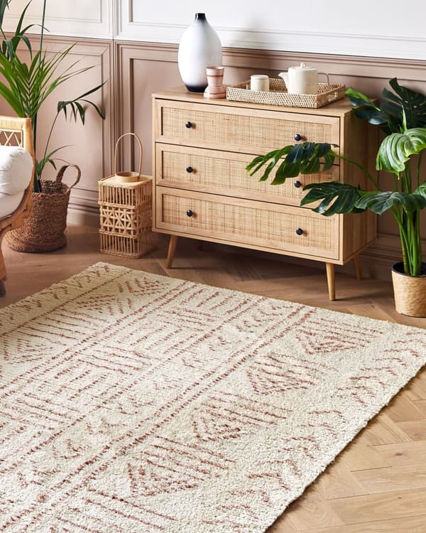 Gulvteppe Beige Rosa Flerfarget Bomull 160 x 230 cm Geometrisk Mønster Håndtuftet Stue Soverom