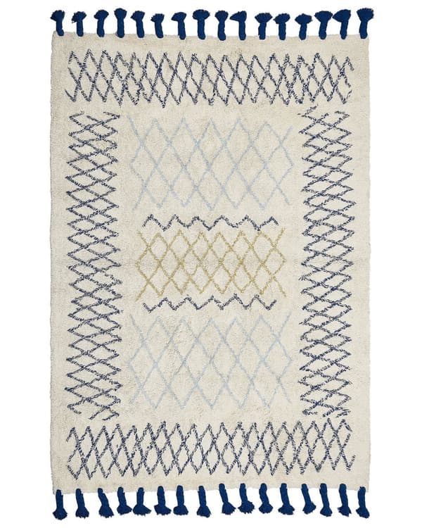 Gulvteppe Beige Blå Flerfarget Bomull 160 x 230 cm Geometrisk Mønster Håndtuftet Stue Soverom
