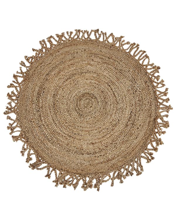 Jutematta Beige Rund 120 cm Flätad Naturlig Bohemisk Rustik Vardagsrum Sovrum Matrum