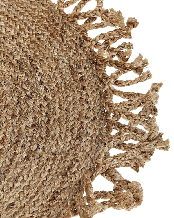 Jutematta Beige Rund 120 cm Flätad Naturlig Bohemisk Rustik Vardagsrum Sovrum Matrum