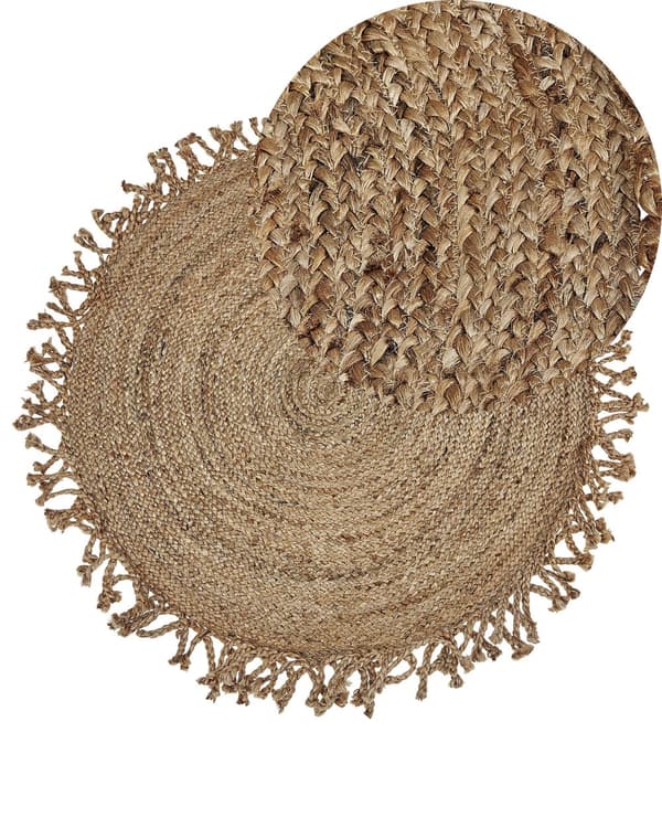 Jutematta Beige Rund 120 cm Flätad Naturlig Bohemisk Rustik Vardagsrum Sovrum Matrum