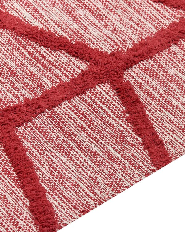 Tæppe Rødt Bomuld 80 x 150 cm Rektangulært Håndtuftet Geometrisk Mønster Boho Stil